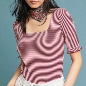 Anthropologie Red & White Stripes Square Neck Retro Top